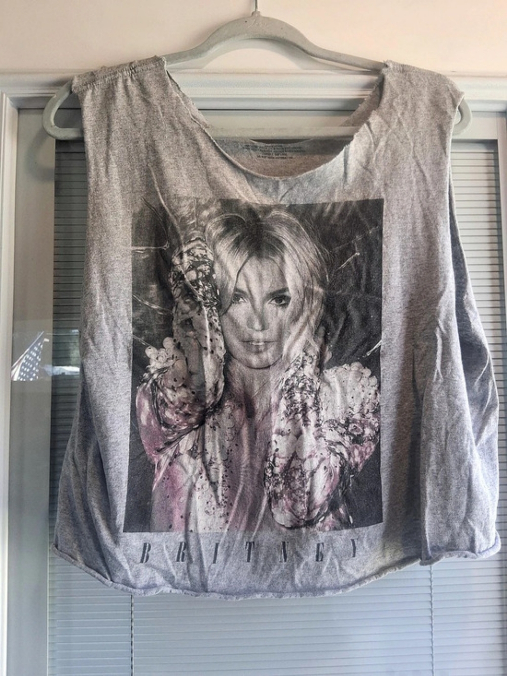 Britney Spears Graphic Muscle Tee in Gray & Pink